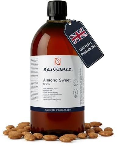Naissance Natürliches Süßes Mandelöl (Nr. 215) 1 Liter – Vegan, Gentechnikfrei – Ideal zur Haar– und Körperpflege, für Aromatherapie und als Basisöl für Massageöle
