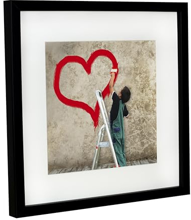 BD ART 28 x 28 cm Bilderrahmen Quadratisch mit Passepartout 20 x 20 cm, Schwarz