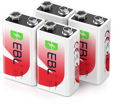 EBL 9v Akku 600mAh Typ Li-Ionen 6F22 wiederaufladbare Lithium-ionen Batterie, geringe Selbstentladung für Rauchmelder 4 Stück