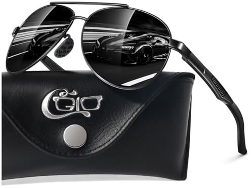 CGID Sonnenbrille Herren Pilotenbrille Polarisiert Al-Mg Metallrahmen Fliegerbrille UV400 Schutz CAT3 CE Fahren Angeln mit Lederetui