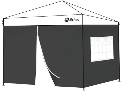 Sekey Pavillon Seitenteile 3x3 Seitenwände für Pavillon 3x6 | 1 Fenster 1 Tür, 210D Oxford-Gewebe, wasserdicht, winterfest, schnelle & einfache Befestigung, UV-Schutz 50+, Schwarz