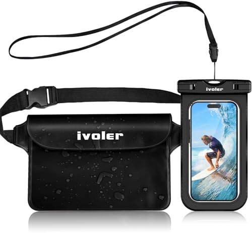 ivoler wasserdichte Tasche Beutel Bauchtasche Schutzhülle mit wasserdichte Handyhülle, Universal Strand-Tasche mit Handytasche Wasserdicht für Wassersport, Strand, Schwimmen, Bootfahren (schwarz)