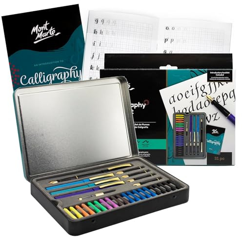 Mont Marte Kalligraphie-Set – 31-teilig – Enthält: 4x Füller, 5x Federn und mehr – Einstieg in Schönschrift, Handlettering