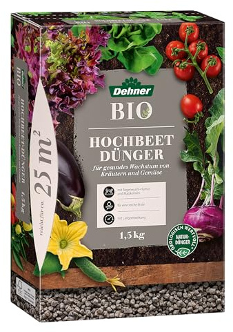 Dehner Bio Hochbeetdünger, hochwertiger Spezialdünger, Dünger für Kräuter / Gemüse, schonende Nährstoffversorgung, natürliche Langzeitwirkung, 1.5 kg, für ca. 25 qm, bunt