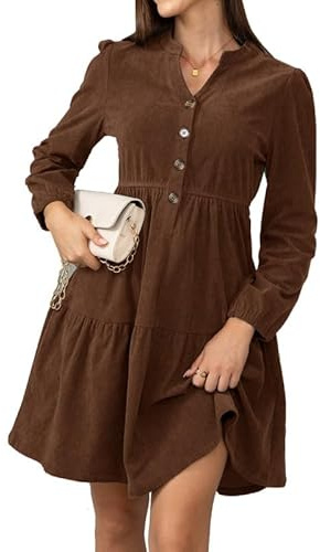 Alaster Queen Damen Herbstkleid Herbst Winter Kleid Langarm Volant Blusenkleid Damen Strickkleid Mit Taschen V-Ausschnitt Knielang Kleid Festlich Elegant Autumn Dress