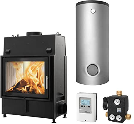 Schmitzker KS3068 No3 12 kW Wasserführender Kamineinsatz - Komplett-Set mit Hygienespeicher SHS 550 + 1 SWT, inkl. Isolierung