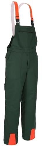 Novotex Grüne Schnittschutzlatzhose KWF Latzhose Schnittschutzhose Forsthose Made in Germany angenehm zu tragen mit orangfarbenen Warnkeilen