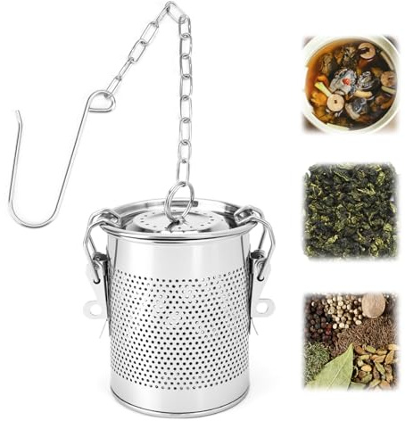 QWORK® Edelstahl Gewürzsieb, Vielseitiges Teefilter Sieb mit Tragekette und Haken, Gewürzfilter, für Küche und Restaurant