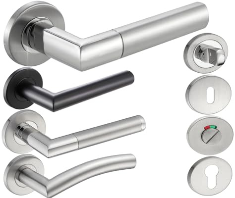 Stahlia Türbeschlag Edelstahl Drückergarnitur ELEN Innentüren Zimmertür Türgriff rund|BB - Buntbart | Edelstahl glanz polliert | Türklinke für Türstärke 20 – 47 mm |Befestigungsmaterial