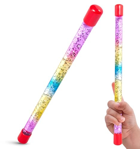Tiwoca Zauberstab Kinder, Magic Wand, bunter Glitzerstab mit Flüssigkeit 31 cm – stilvolles Kinderkostüm Zubehör für die kleine Prinzessin, Fee oder den Zauberer – Zauberstab Glitzer