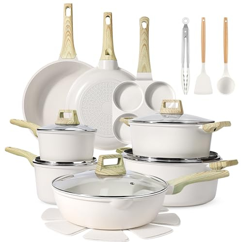 GiPP 22-teiliges Keramik-Kochgeschirr-Set, Antihaftbeschichtet, Spülmaschinenfest, PFAS-frei, Weiß