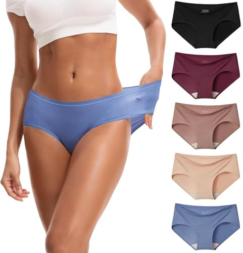 INNERSY Unterhosen Damen Modal Slip Dünn Hipster Unterwäsche Frauen 5 Pack | Weiche 100% Baumwoll Schritt, Mittlerer Taille Panties, Bequeme Schlüpfer, Seidig Damenslips Mikrofaser, Leichte Midi Slips