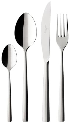 Villeroy & Boch - Piemont Besteckset 24-teilig Silber, Spülmaschinenfest, Besteck Set für 6 Personen, Besteckset Platin, Besteck, Edelstahl