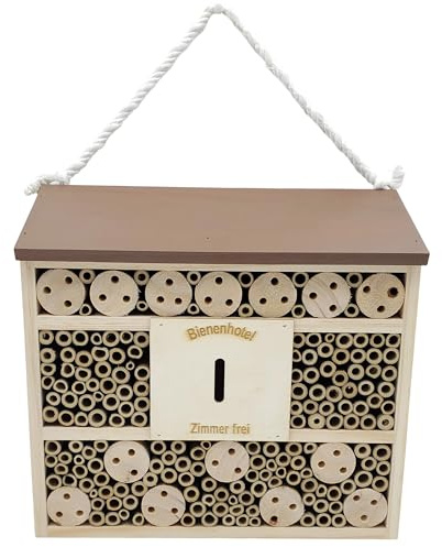 Dehner Natura Premium Insektenhotel Andrena, Insektenhaus / Nistkasten für Bienen/Schmetterlinge/Käfer, ca. 29.5 x 9.5 x 28.5 cm, Kiefern-, Tannenholz/Bambus/Sperrholz, natur