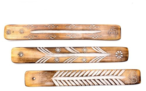 Luxflair Räucherstäbchenhalter 3er Set – handgefertigt aus Sheesham-/Rosenholz, ca. 26 cm – Zubehör zum Abbrennen