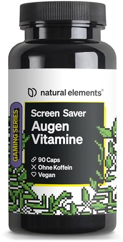 natural elements Screen Saver Augenvitamin für Gamer – 90 Kapseln mit Vitamin A – mit Lutein Zeaxanthin und Vitamin E – vegan, hochdosiert, ohne unnötige Zusätze – in Deutschland laborgeprüft