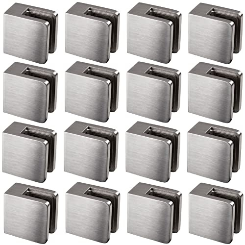 16x Edelstahl Glashalter eckig für 8 mm Glas - Glasklemme flach für gerade Flächen - Geländer Sicherung