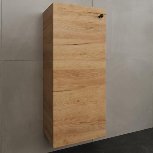Planetmöbel Bad Midischrank in Gold Eiche 32cm | Hängeschrank für Badezimmer, Kleiner Badschrank für extra Stauraum mit 3 Fächern