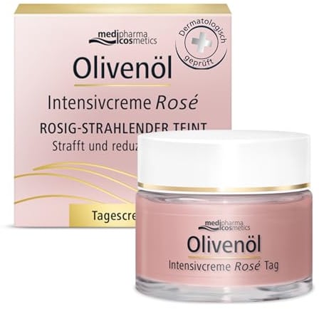 medipharma cosmetics Olivenöl Intensivcreme Rosé Tagescreme – Gesichtscreme mit Olivenöl, Hyaluronsäure & Vitamin A – Anti-Falten Pflege für reife, anspruchsvolle Haut – rosig-frischer Teint – 50 ml