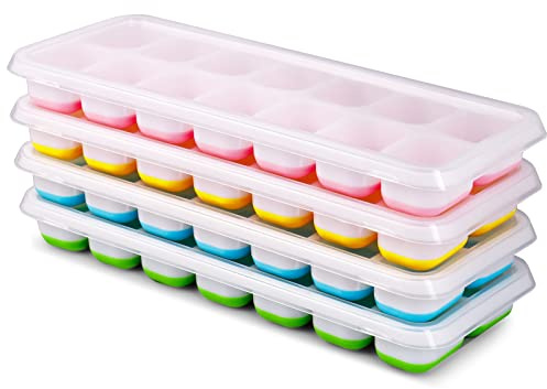 Eiswürfelform, 4er Pack Eiswürfelbehälter Silikon Mit Deckel | Quadratische Eiswürfelschalen, 14-Fach, LFGB Zertifiziert