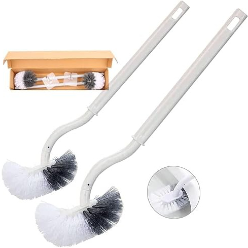 EINESIN 2 Pack Toilettenbürste, Klobürste mit randreiniger, Upgrade WC Bürste, Klobürste gebogen, Langer Stiel, Kunststoff-Toilettenbürstenset mit Starken Borsten für Tiefenreinigung
