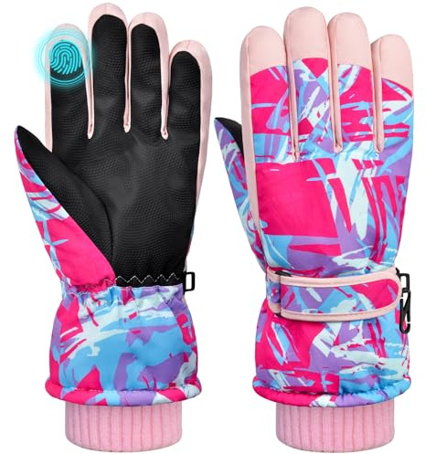 AuSletie Skihandschuhe Kinder,Handschuhe Kinder Winter,Wasserdicht Warm Reithandschuhe für Mädchen Jungen Outdoor Snowboarding Eiskunstlauf Wandern