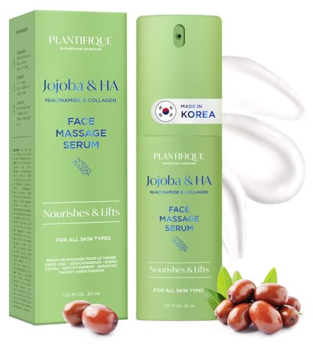Plantifique Jojobaöl & Hyaluronsäure Gesichtsserum für Gua Sha Massage mit Vitamin C, E, Niacinamid für strahlende Haut - Korean Skincare Anti-Aging-Serum, 30 ml