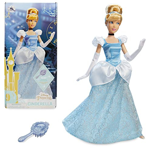 Disney Store Offiziell Prinzessin Cinderella Klassische Puppe, 29cm, Vollständig Beweglich, Glitzer-Outfit, Beinhaltet Schuhe, Abendhandschuhe, Halsband und Bürste, Geeignet ab 3 Jahren