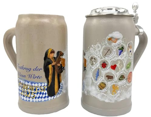 BF Souvenirs offizeller Oktoberfest Krug 2025 Wirtekrug Wiesnwirte Krug echt Salzglasiert - limitierte Stückzahl - Original Oktoberfest Bierkrug Wirtekrug Oktoberfest 2025 Masskrug (mit Deckel)