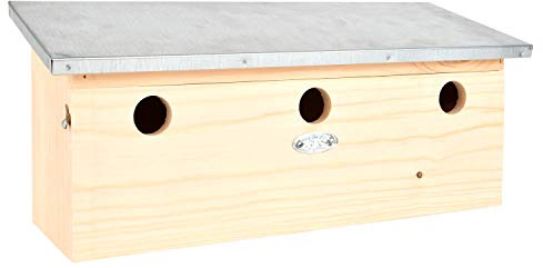 Esschert Design NK85 Horizontales Spatzenhaus aus Holz, Vogelhaus, Metalldach, Silber/Naturholz