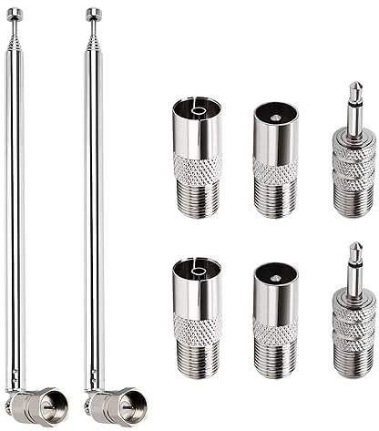 VooGenzek 2 Stück FM UKW Radio Antenne, 75cm 7 Abschnitte Teleskopantenne Ersatz, 75 Ohm Unbal Teleskopantenne Zimmerantenne mit F-Stecker und 6 IEC Koax-Kupplung Adapter, Kompatibel mit Yamaha Denon