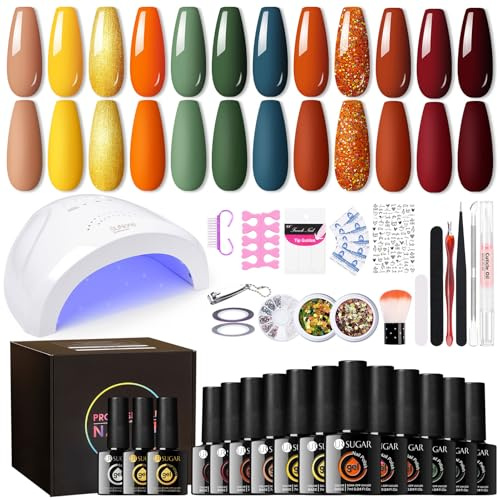 UR SUGAR Gelnagel Starterset mit 48W Lampe 12 Herbst Farben Gellack