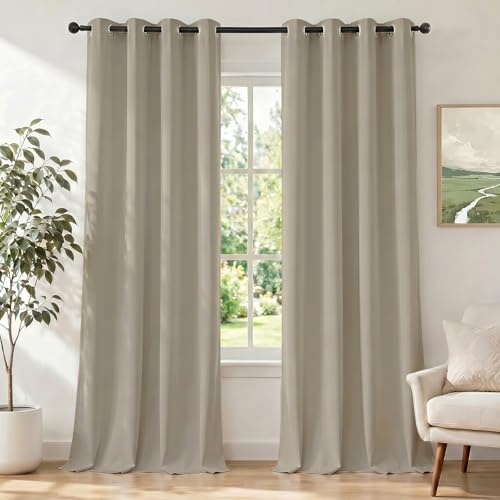 Ystyle Gardinen mit Ösen 2er Set, H240 x B140 CM, Beige | Wasserabweisend Gardinen Wohnzimmer Modern, Thermovorhang Hitzeschutz Kälteschutz, Verdunklungsvorhänge per Soggiorno