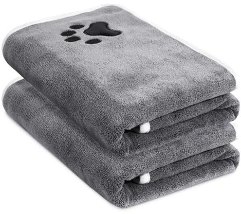 2er Set Hunde Handtuch extra saugfähig, Hundehandtücher aus Mikrofaser, Weich, Langlebig und Schnell Trocknend - Ideal für Kleine, Mittelgroße & Große Hunde