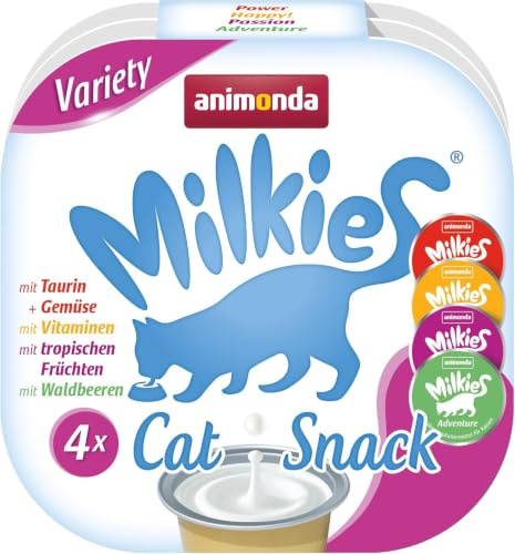 animonda Milkies Katzenmilch Variety Mixpack (15 x 4 x 15 g) | Leicht verdaulich für erwachsene Katzen, laktosearm, ohne Zusatzstoffe, 4 Sorten