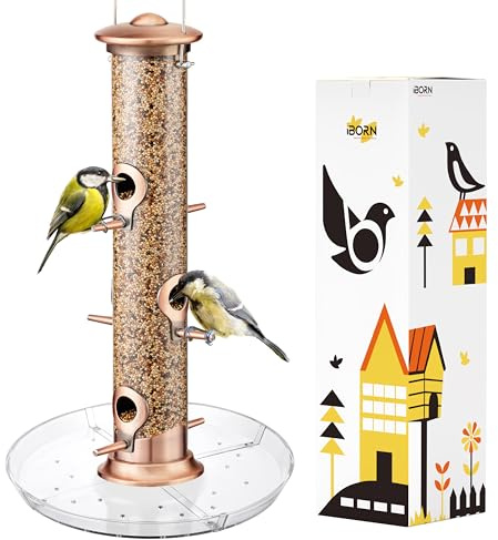iBorn Vogelfutterspender für Kardinäle, 6 Anflugplätze, 20,3 cm Futterteller, hängbarer Aluminium-Vogelspender mit Kupferbeschichtung, Nennhöhe 38,1 cm