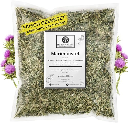 Mariendistel Tee • 500g • für Leberkur • Leber entgiften • Mariendistelkraut pur geschnitten • Naturrein • Kräutertee • Erste Wahl • hoher Wirkstoffanteil • ähnlich Schwedenkräuter • HerbsnRoots