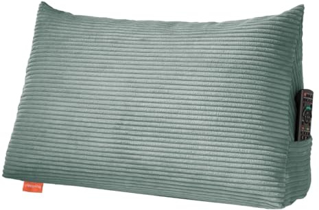 sleepling Rückenkissen Cord Optik, Keilkissen für Bett und Sofa, Lendenkissen, Lesekissen, Strandkissen, Kissen zum Lesen groß mit Seitenfach, Waschbarer Bezug, 70 cm breit, türkis