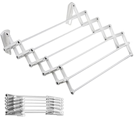 ABJ Wandwäschetrockner Teleskop Wäschetrockner für die Wand Akkordeon Trockenständer Wandmontage (60cm, Weiß)