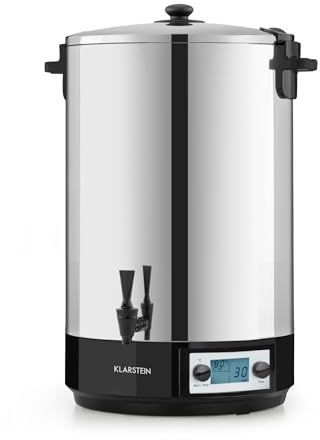 Klarstein KonfiStar 50 Digital Einkochautomat Einkochtopf Einkocher Heißgetränkespender, 50 Liter, 2500 Watt, 30-100 °C, Timer, Warmhalte-Funktion, Deckel mit Verschluss, Edelstahl poliert