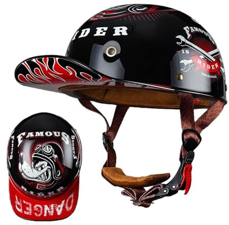 Misorat Halbhelme Motorradhelm, Halbschalenhelm Mit ECE Genehmigt Brain-Cap Halbschale Roller-Helm Scooter-Helm Chopper Helm Jet-Helm Moped Helm Retro FüR Erwachsene Herren Damen,E-M =（54〜57CM）