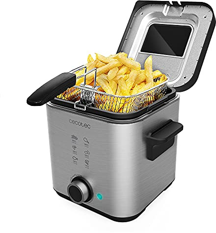 Cecotec Elektrische Ölfritteuse CleanFry Advance 1500 Inox. 900 W, Fassungsvermögen 1,5 l, Edelstahl, OilClean-Filter, abnehmbare Schüssel, Deckel mit Sichtfenster