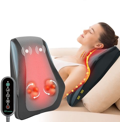 Snailax Massagegerät Rücken Nacken Shiatsu mit Wärme | 8 Knetknoten, 3 Intensitäten, 3 Vibrationsmodi, 3 Heizstufen, abnehmbare Decke, für Schulter Beine, Geschenk Mama Papa