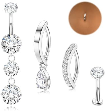 Chriscoco 14G Silber/Gold Bauchnabelpiercing Chirurgenstahl Belly Piercing | Hypoallergen,Bauchnabelpiercing Ring,CZ,14K Vergoldet,Piercing Bauchnabel Set für Damen,Belly Piercings Schmuck 8/10/12mm