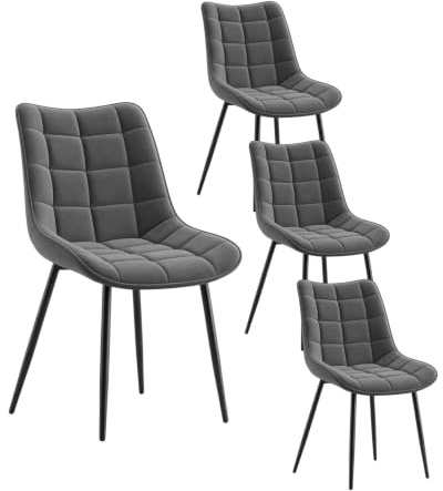 WOLTU Esszimmerstühle 4er Set, Küchenstühle gepolstert mit Rückenlehne | Sitzfläche aus Samt, mit Metallbeinen, bis 150 kg belastbar, für Wohnzimmer Küche Esszimmer, Dunkelgrau