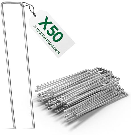 WUNDERGARDEN - 50 Anti-ROST Erdanker für Unkrautvlies, Erdnägel aus verzinktem Stahl im Set zur Befestigung von Unkrautflies, Unkrautfolie, oder fürs Camping - 150x25mm - Ø2,7mm