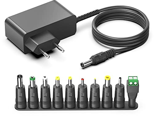 HKY Universal AC-DC Adapter 12V 2,5A 2A Netzteil Ladegerät AC240V zu DC12V 500mA 1000mA 1500mA 2000mA 2500mA für LED Streifen WLAN Router Hub FritzBox 5,5mm mit 10 Adapterstecker DC Transformator