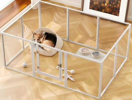 Homelio Acryl welpenlaufstall 10 Paneele, Laufstall Hund 60 cm Hoch, Welpenauslauf Metallrahmen, Hundelaufstall für Wohnung mit Tür,Einfache Montage, Leicht zu reinigen,Robust für Kleine Hunde, Welpen