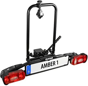 EUFAB 11559 Fahrradträger AMBER 1, E-Bike geeignet, teilweise vormontiert, für 1 Fahrrad, für Anhängerkupplung, Schwarz