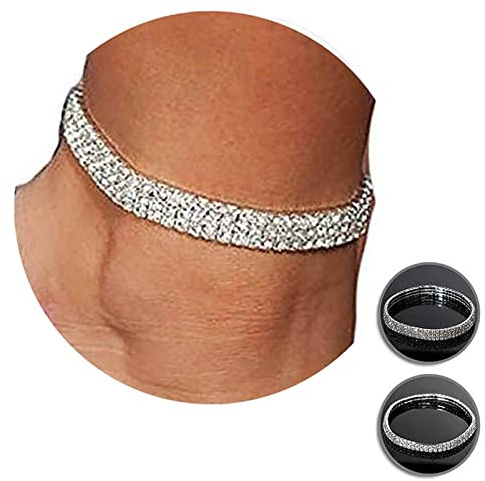 Kucheed Funkeln Diamant Fußkettchen für Frauen, Elastischer Kristall Silber-Ton Funkelnde Charm Fuß Schmuck Armreif,Bling Glänzende Strass Braut Tennis Armband Geschenk